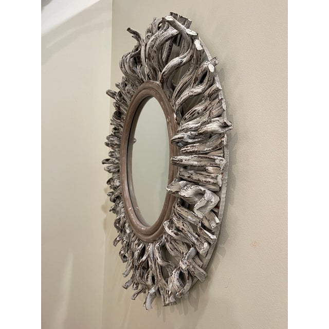 White Wash Round Rattan Mirror For Sale - Image 4 of 4