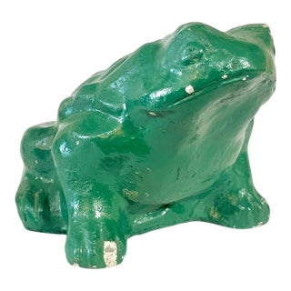 Vintage Emerald Green Painted Concrete Frog Garden Ornament For Sale