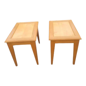 1992 Paul Dumond Hand-Made Solid Oak and Birdseye Maple Top Side Tables, a Pair
