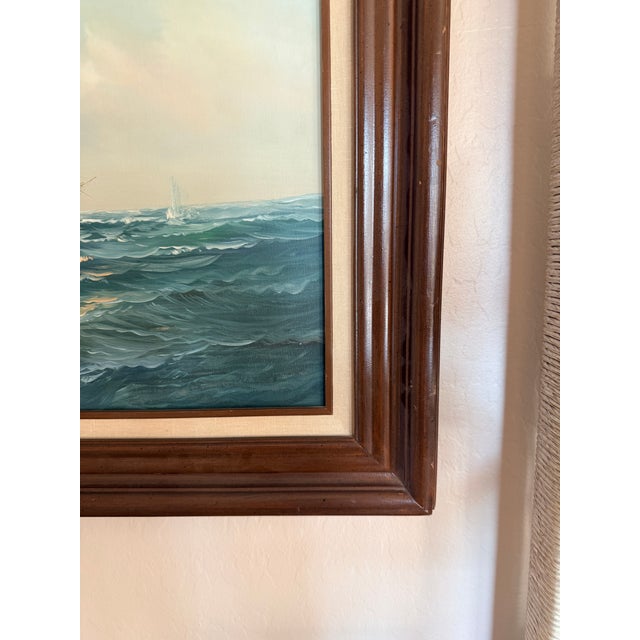 Textile 1950s J. Harvey Naval Battle Maritime Oil on Canvas Painting For Sale - Image 7 of 12
