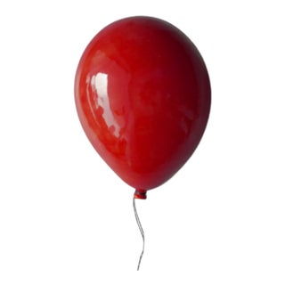 Red Glossy Ceramic Balloon Wall Sculpture -Medium Size For Sale