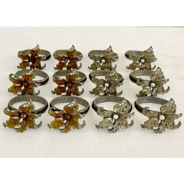 Traditional Pink and Red Flowers Napkin Rings - Set of 12 For Sale - Image 3 of 13