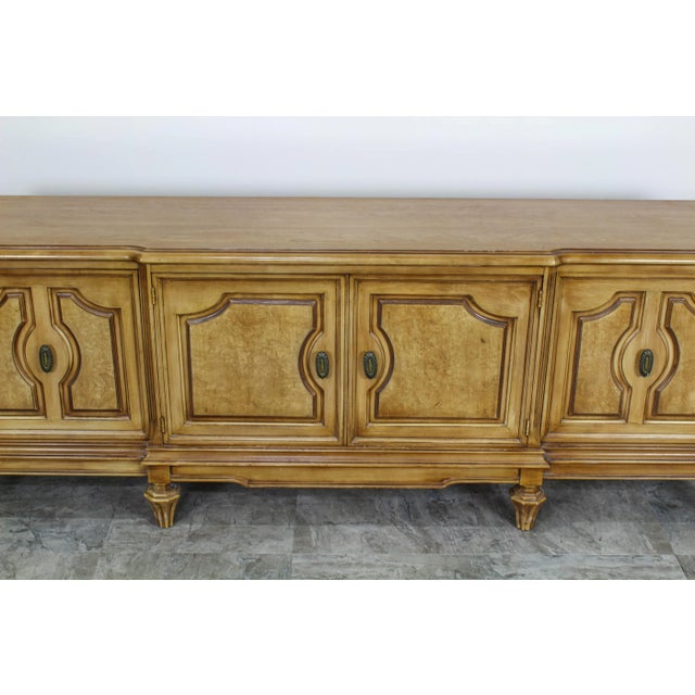 1960s Mid Century Walnut & Burl Wood Low Console Cabinet For Sale - Image 5 of 7