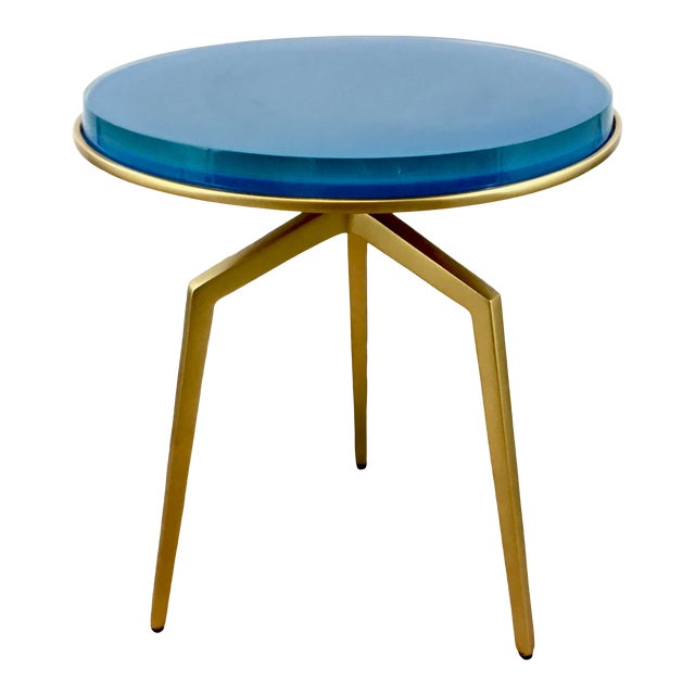 Made Goods Contemporary Aqua and Gold Resin Charl Side Table Chairish