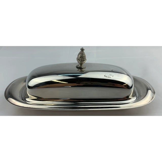 1950s Vintage Silverplate Butter Dish with acorn knobbed lid and removable glass tray