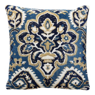 The House of Scalamandré Oushak Linen Velvet Pillow, Indigo For Sale