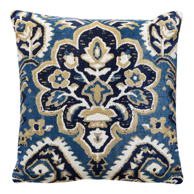 The House of Scalamandré Oushak Linen Velvet Pillow, Indigo For Sale