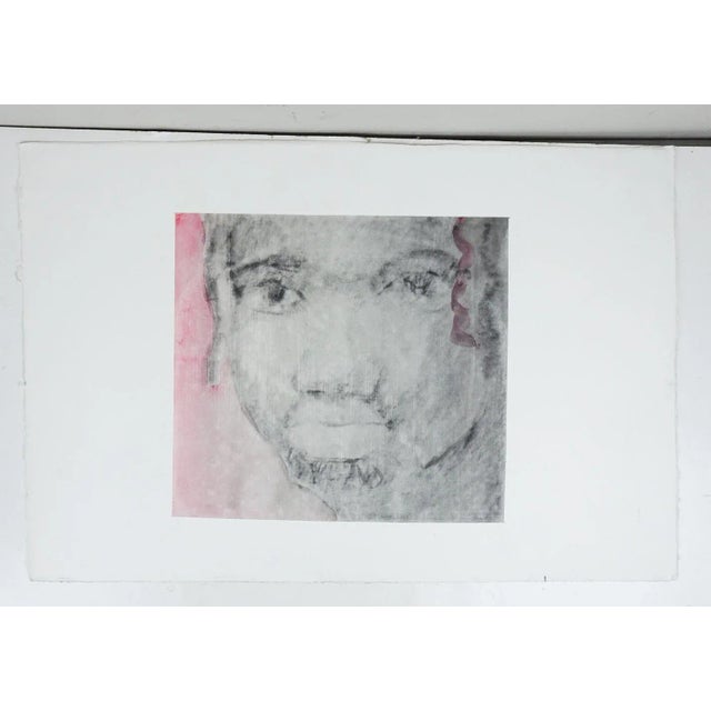 Late 20th century monoprint on paper portrait of man in gray and pink. Unsigned. Unframed, image size 11.5" x 10.5".