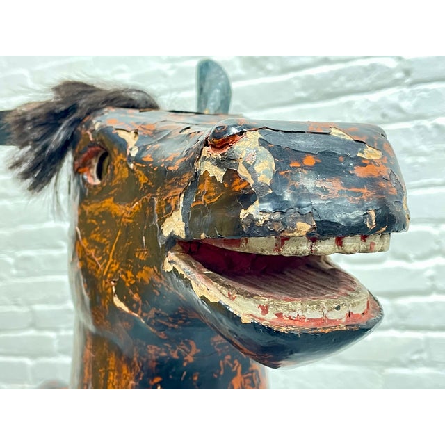 Antique European Hand Carved Wooden Horse Folk Art Sculpture on Wheeled Base For Sale - Image 9 of 13