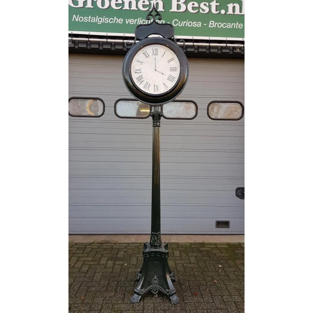 Black Vintage Double Sided Standing Station Clock For Sale - Image 8 of 13