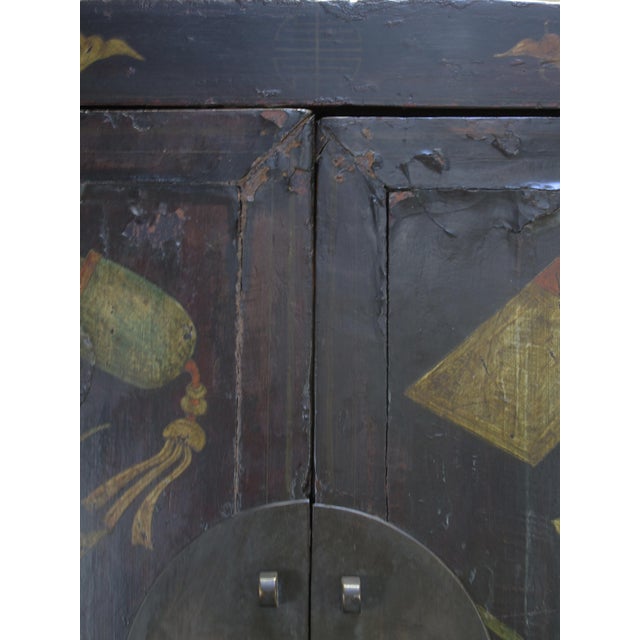 Hand Painted Flower 2 Panel Doors Antique Chinese Cabinet For Sale - Image 12 of 16