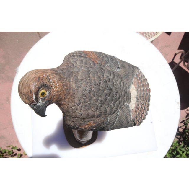 American Harrier Hawk & Gloved Handler 2003 – Carved Wooden Sculpture Signed Bradford King For Sale - Image 10 of 16