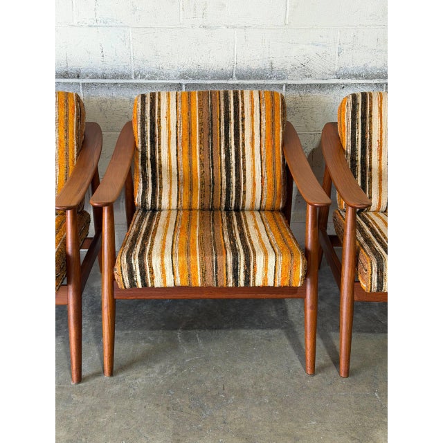 Solid Teak Lounge Armchairs in Style of Folke Ohlsson Set of 3 Striped Upholstery Danish Mid-Century Modern 1960s For Sale - Image 12 of 12