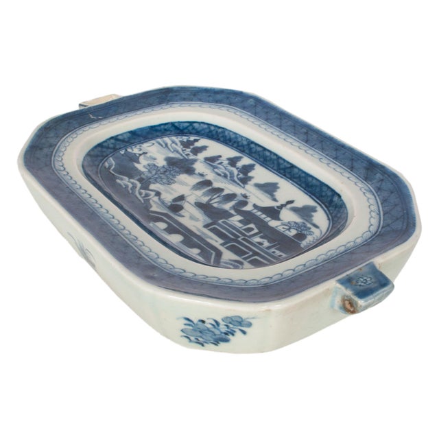 Antique Chinese Qing Canton Blue & White Export Porcelain Warming Dish 1800 For Sale - Image 10 of 15