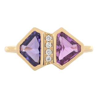 1.9Ct Pink & Purple Sapphire Ring With Natural Diamonds Accents: Solid 14k Gold, Size 6.75 For Sale