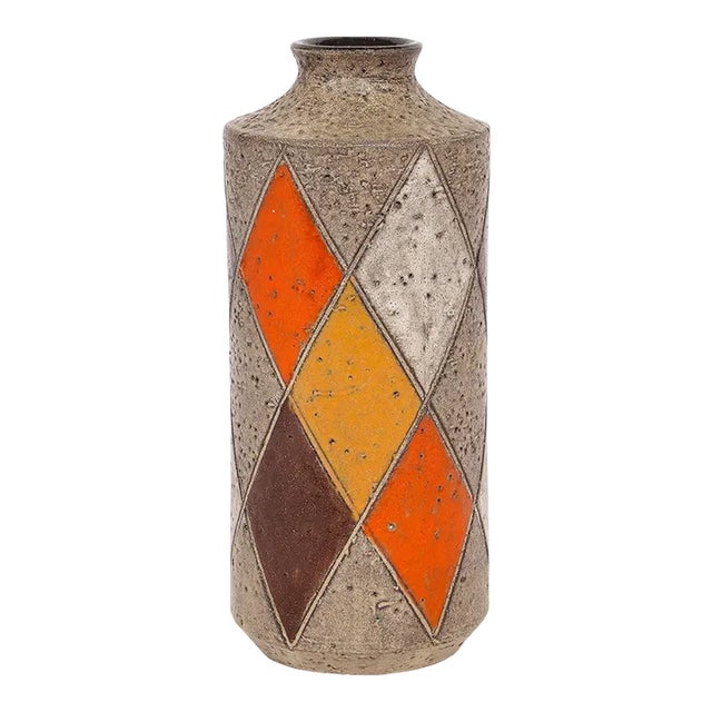 Mid-Century Modernist Hand Painted Ceramic Vase, Signed Thor For Sale