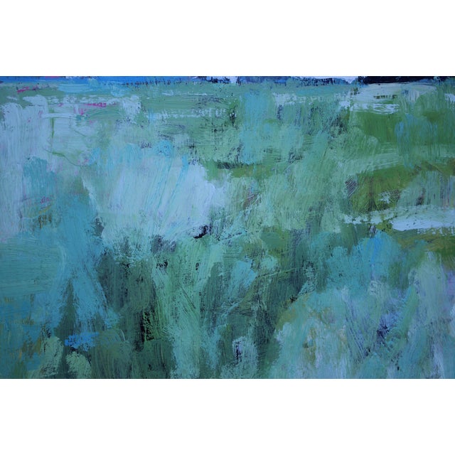 16 x 16 oil on handmade 1" deep wood cradle, unframed. White Barn on the Horizon – Contemporary Landscape Oil No frame...