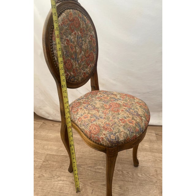 Brown Vintage Accent Chair, Carved Back, Solid Walnut, Flower Embroidery Seat and Back For Sale - Image 8 of 11