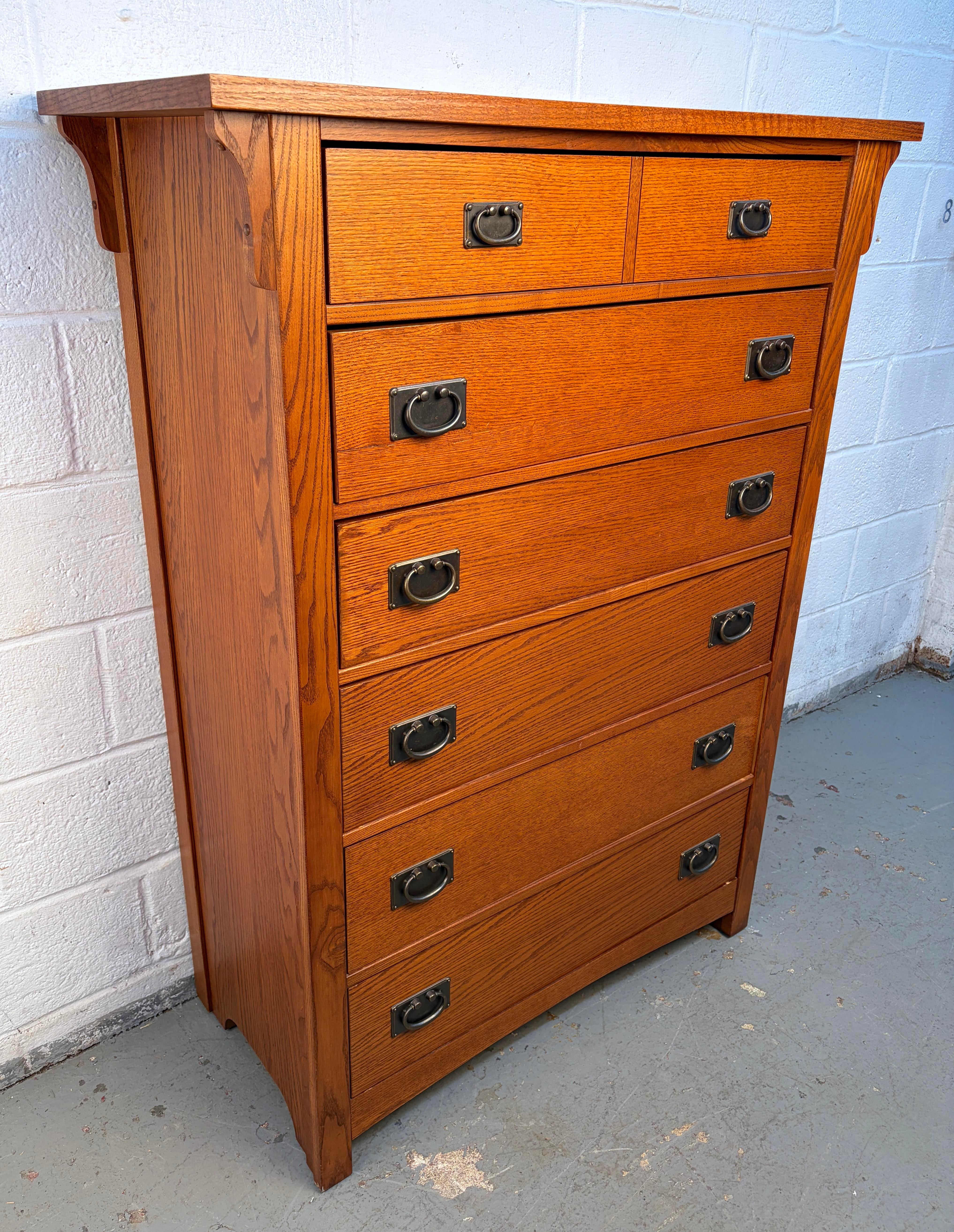 Late 20th Century Mission Oak Highboy Dresser by Vaughan Bassett | Chairish