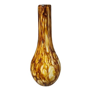 16'' High Mid-Century Modern Murano Style Hand Blown Tortoise Shell Art Glass Vase For Sale