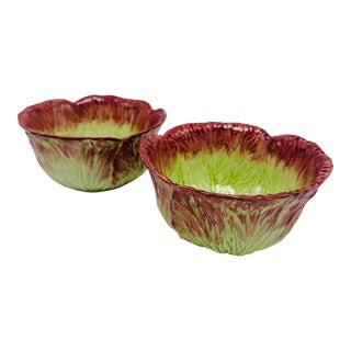 Italian Cabbage Leaf Bowls, a Pair For Sale