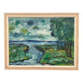 Stig Allan, River Landscape, 1950s, Oil on Panel, Framed For Sale