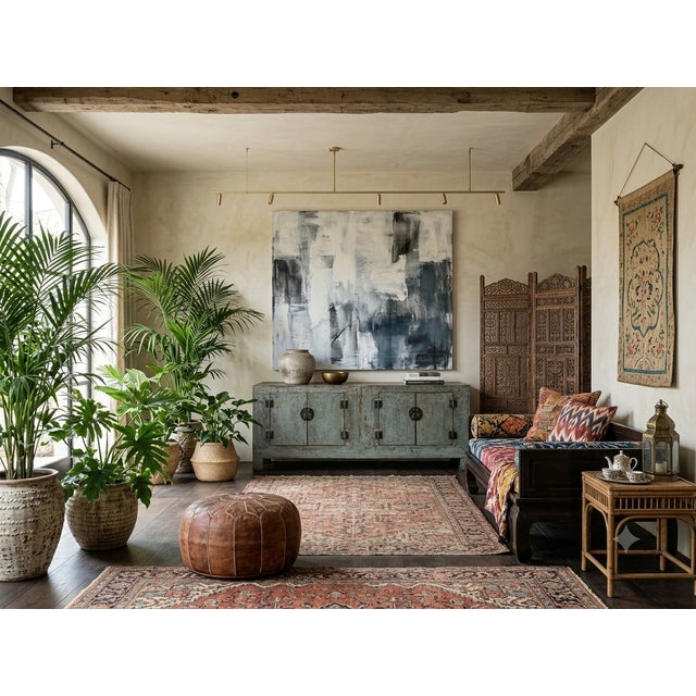 Wood Distressed Light Teal Gray Low Doors Hardware Console Sideboard Cabinet For Sale - Image 7 of 12