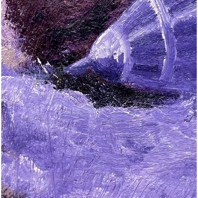 Early 21st Century Purple Blimp by Tammi Otis | Oil on Board Oil painting of a purple blimp in a cloudy sky. For Sale - Image 5 of 5