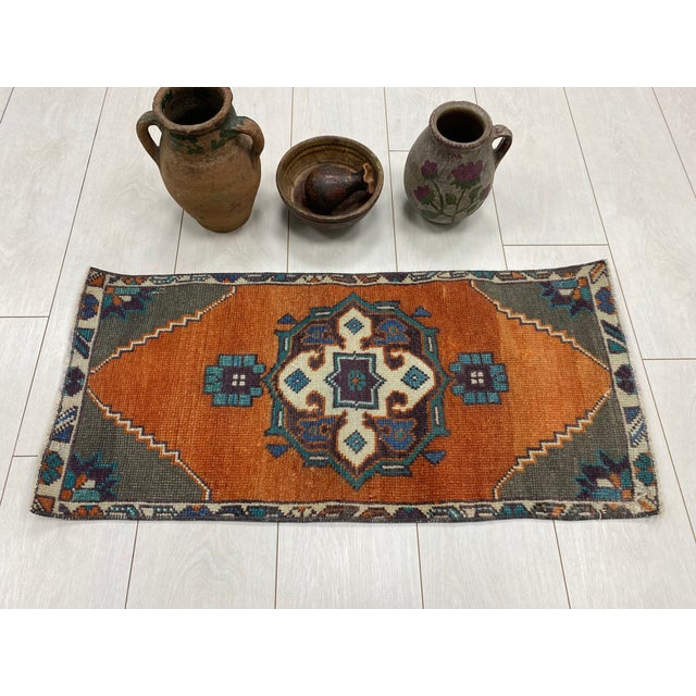 Turkish Small Anatolian Orange Rug For Sale - Image 3 of 5