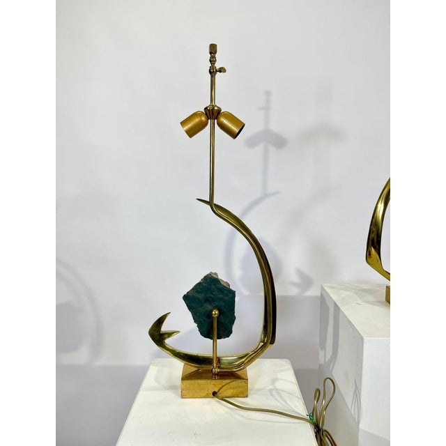 Gold Table Lamps in Sculptural Brass and Amethyst by Willy Daro, 1970s, Set of 2 For Sale - Image 8 of 11