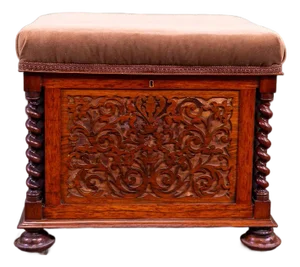 Antique English Victorian Rosewood Upholstered Piano Stool / Ottoman With Storage