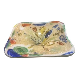 Mid-Century Modern Murano Style Aventurine and Millefiori Square Art Glass Dish For Sale