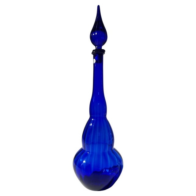 Mid-Century Modern Decorative Cobalt Blue Glass Bottle, Empolio, 1950s For Sale - Image 11 of 11
