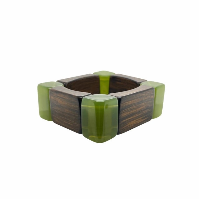 Art Deco 1930s Bakelite & Exotic Wood Square Bracelet For Sale - Image 3 of 4