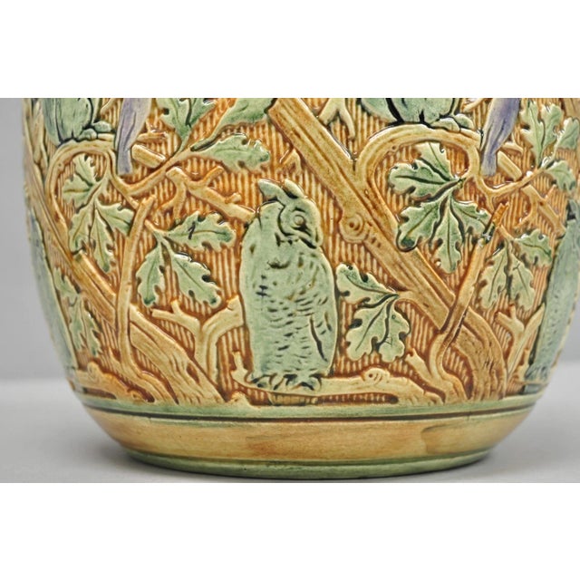 Ceramic Early 20th Century Weller Clinton Art Pottery Green Glazed Squirrel & Acorn Planter Jardinière For Sale - Image 7 of 14