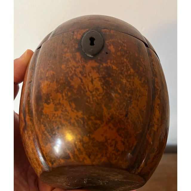 Antique 18th century George III stained fruitwood melon form tea caddy. Wonderful old mottled surface with original steel...