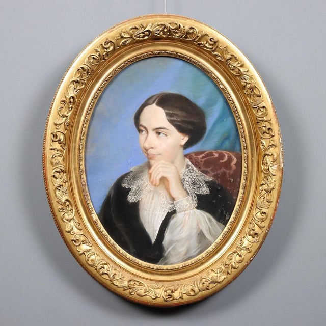 Unknown, Female Portrait, Crayons on Cardboard, Framed For Sale - Image 12 of 12