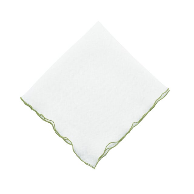 Textile Linen Napkins With Green Ruffled Edges, Set of 4 For Sale - Image 7 of 8