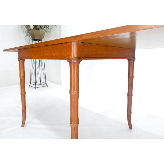 Fine Olive Green Leather Top Faux Bamboo Legs Flip Game Dining Table MINT For Sale - Image 11 of 14