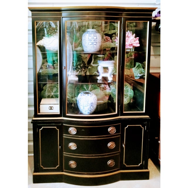 Vintage Dorothy Draper Style Black Gold Banana Leaf China