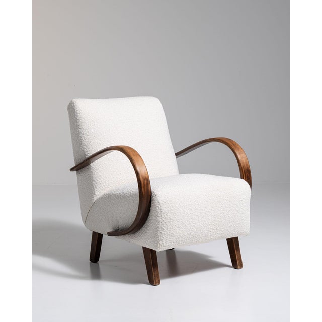 Ivory 20th Century Czech Republic Warm Ivory Boucle Bentwood-Arm Lounge Chair For Sale - Image 8 of 11