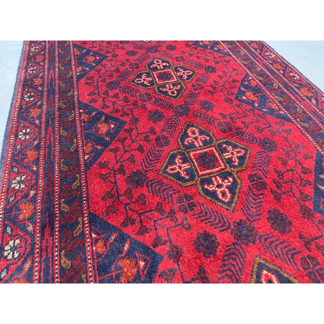 Red Extra-Long Red and Navy Tribal Medallion Runner Rug, 2'8" X 18'8" For Sale - Image 8 of 18