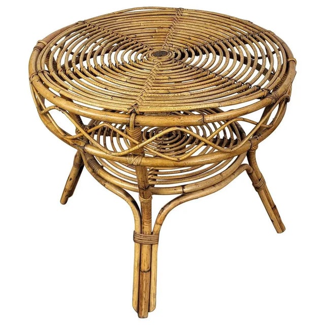 Wood Italian Bamboo and Rattan Round Coffee Table, 1960s For Sale - Image 7 of 7