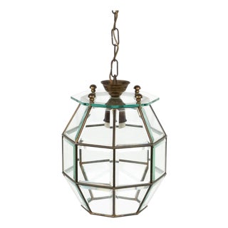 Mid-Century Modern Pendant Light in Brass and Beveled Glass, Italy, 1950s For Sale