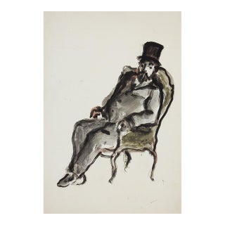 Early 20th Century French Impressionist Study of Seated Gentleman Watercolor Painting For Sale