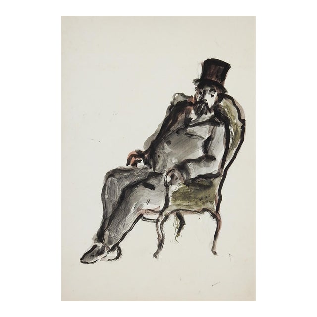 Early 20th Century French Impressionist Study of Seated Gentleman Watercolor Painting For Sale