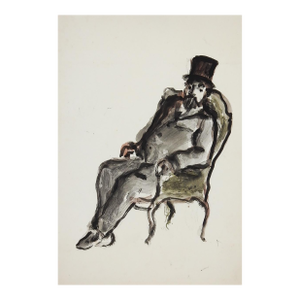 Early 20th Century French Impressionist Study of Seated Gentleman Watercolor Painting