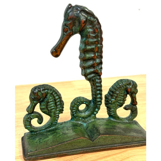 Arts & Crafts Bronze Seahorse Bookends, Attributed to E.T. Hurley, c.1920 For Sale - Image 17 of 18