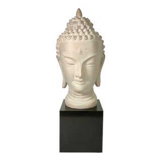 1961 Vintage Thai Princess Buddha Head Sculpture on Museum Mount For Sale