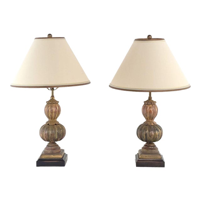 Pair of Carved Antique Giltwood Finials, Now Lamps, Italy, 19th Century For Sale